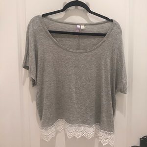 Boutique shirt, gray and white lace. Never worn!